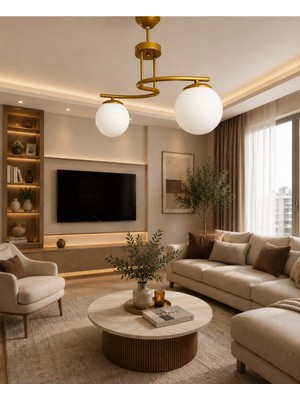 Ömür Avize Sibel Gold Kasa Globe Camlı 2li Avize