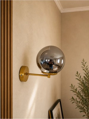 Ömür Avize Simge Eskitme Gold Kollu Globe Camlı Aplik