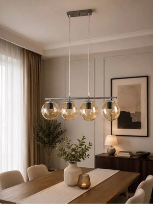 Ömür Avize Roma Gri Kasa Globe Camlı 4lü Modern Tasarım