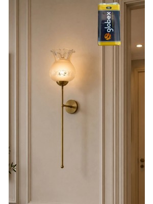 Ömür Avize Sultan Camlı Gold Cubuklu Pıllı Aplik
