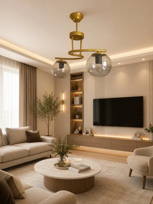 Ömür Avize Sibel Gold Kasa Globe Camlı 2li Avize
