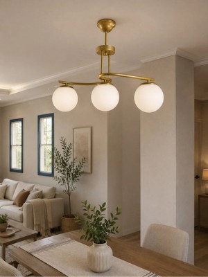 Ömür Avize Sibel Eskitme Gold Kasa Globe Camlı 3lü Avize