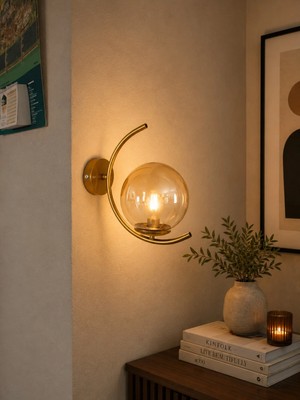 Ömür Avize Moon Eskitme Gold Kasa Camlı Duvar Aplik