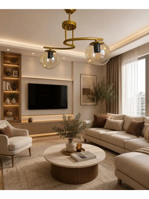 Ömür Avize Sibel Gold Kasa Globe Camlı 2li Avize