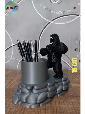 Glanart 3 Boyutlu Goril Figürlü Masa Üstü Kalemlik (3d Filament) 1 Adet