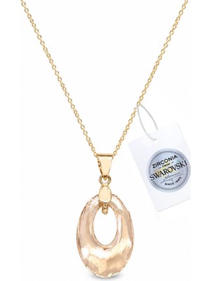 Brezza Lusso Jewelry 925 Ayar Swarovski Taşlı Oval 20MM Crystal Golden Shadow Kadın Gümüş Kolye