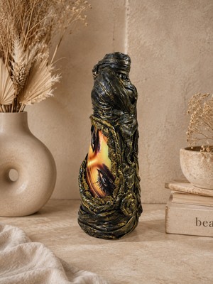 Züzü Design El Yapımı Kadın Figürlü Yeşil Dekoratif Şişe | Modern Sanat Biblo Ev Salon Ofis Dekoru 30 cm