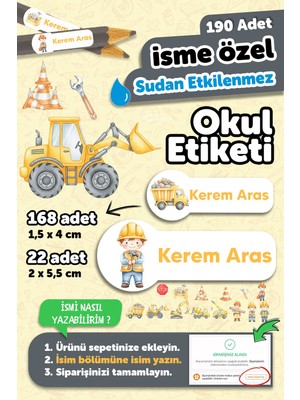 Msticker 190 Adet Kişiye Özel Okul Etiketi Isimli Kalem Defter Suluk Etiket Suya Dayanıklı Etiket Iş Makinalı