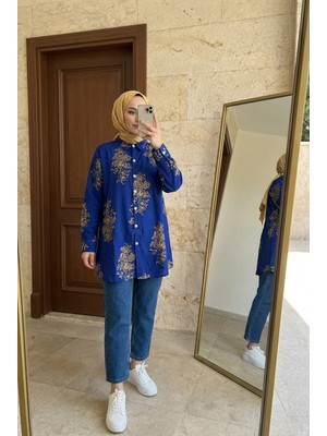 Kirazca Butik Kadın Etnik Desenli Tunik Gömlek 80/85 cm