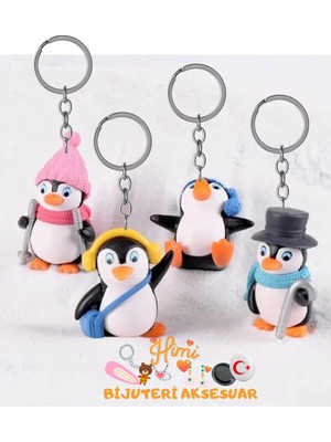 himi bijuteri aksesuar 4'lü Penguen Plastik Anahtarlık Sırt Çantası Süsü Oto Anahtarlık Okul Çantası Süsü Spor Çantası Süsü