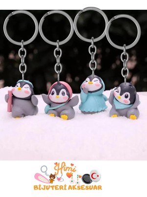 himi bijuteri aksesuar 4'lü Penguenler Plastik Anahtarlık Sırt Çantası Süsü Oto Anahtarlık Okul Çantası Süsü Spor Çantası Süsü