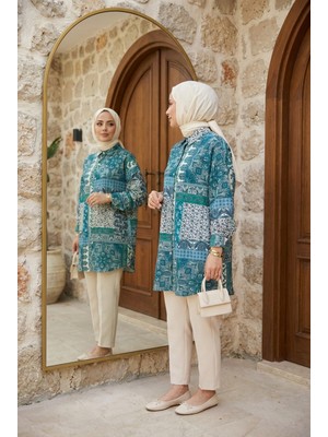 Kirazca Butik Kadın Rahat Kalıp Desenli Tesettür Tunik 342, Standart