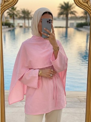 Kirazca Butik Kadın Tesettür Tunik Pelerin Detaylı Beli Bağlamalı