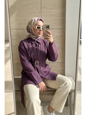 Kirazca Butik Kadın Trend Kemer Detaylı Oversize Gömlek Tunik