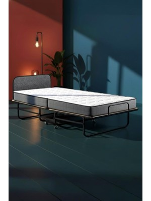 Niron Bonbon Katlanır Yatak | 90X200 cm | Metal Karyola, Kapitoneli Metal Başlık, 14 cm Sünger Yatak