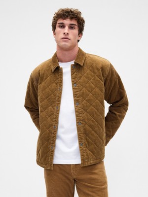 Gap Erkek Açık Kahverengi Quilted Corduroy Relaxed Gömlek Ceket