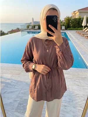 Kirazca Butik Kadın Kuşaklı Yazlık Tesettür Tunik