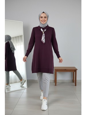 Kirazca Butik Kadın Merserize Kumaş Fularlı Tesettür Tunik