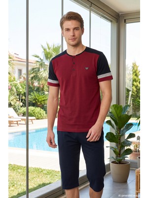 Remsa Erkek Kısa Kol Kaprili Süprem Kumaş Pijama Takımı 1765 Bordo