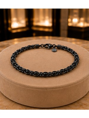 Innuendo Jewelry 925 Ayar Gümüş Siyah Bizans Örgü Erkek Bileklik