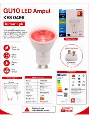 K2 7W Kırmızı GU10 Duylu Lensli Çanak LED Spot Ampul 630LM 7 Watt 220 Volt (Starter Duylu)