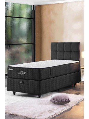 Nova Yatak 120X200 Tek Kişilik - 25 cm Paket Yaylı Ortopedik, Orta Sert, Antrasit, Pamuklu Kumaş