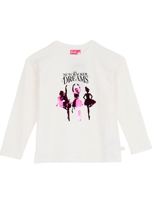 Barbie Ekru Kız Çocuk Baskılı Uzun Kollu T-Shirt BRB6WG-TST6699