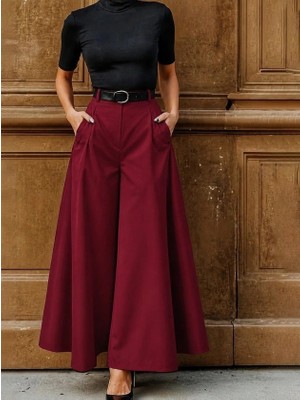 Lune Store Kadın Yüksek Bel Kemerli Double Kumaş Palazzo Pantolon