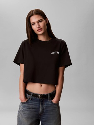 Calvin Klein Kadın / Kız Siyah Calvin Klein Ss Sleek Interlock E, Ub1 Siyah Kadın T-Shirt