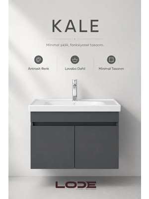 Lode Bath Lode Kale Antrasit 80 cm Seramik Lavabolu Alt Banyo Dolabı