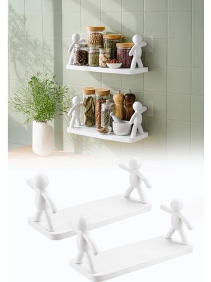 Omilife 2'li Yapışkanlı Çöp Adam Banyo Organizer Raf Şampuan Kozmetik Baharat Düzenleyici Dekoratif Raf