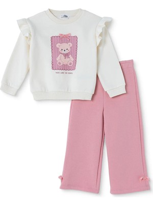 Hellobaby Kız Bebek Bluz-Pantolon Ayı Baskılı Bisiklet Yaka Long Sleeve Reçme