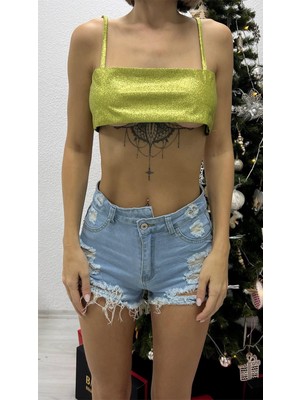 BMD Glitter Crop Top - Mint-Yeşili
