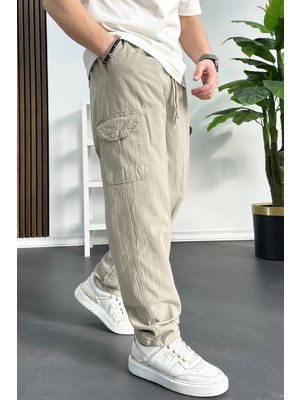 Edwox Erkek Baggy Kalıp Kargo Cepli Pantolon Bej EDW131
