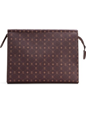 Bahels Kadın Kahve Monogram Portföy Kulplu Clutch Çanta