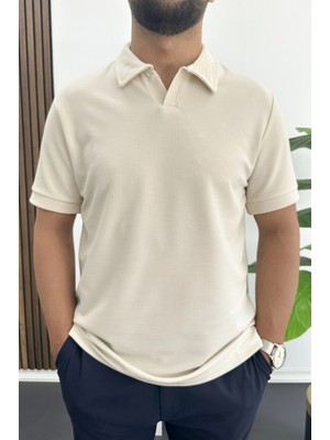 Edwox Erkek Nefes Alan Kumaş Polo Yaka Tişört Krem EDW505