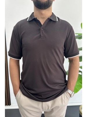 Edwox Erkek Soft Kumaş Polo Yaka Tişört Kahverengi EDW506