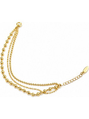 Balenbi Jewelry 14K Gold Paslanmaz Çelik Üç Sıralı Top Boncuk Zincir Kadın Bileklik 1252
