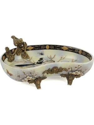 Mikasa Moor Beyaz Mavi Kuşlu Bronz Ayaklı Dek Tabak 21X8CM