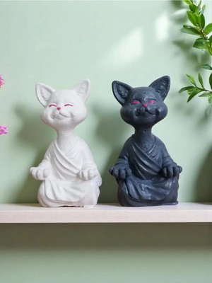 Grimsi 2li Yoga Yapan Kedi Biblo Meditasyon Kedi Heykeli Ev Dekorasyon
