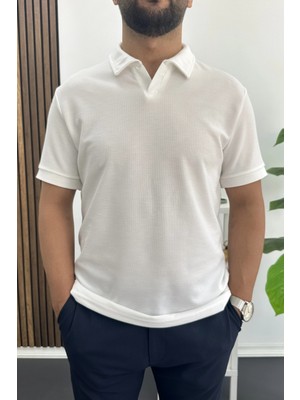 Edwox Erkek Nefes Alan Kumaş Polo Yaka Tişört Beyaz EDW505