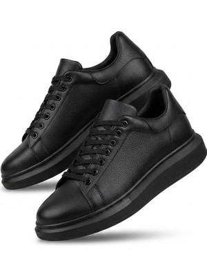 Zerenyus ZRK-X500 Yüksek Kalite Kalın Taban Alexandre Model Bağcıklı Siyah Erkek Snakers