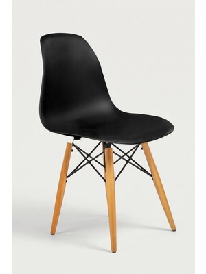 Seduna Siyah Eames Sandalye - Natural Ahşap Ayaklı