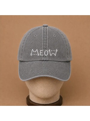 Weaved Co Meow Kedi Figürlü Nakışlı Vintage Yıkamalı Kep Şapka