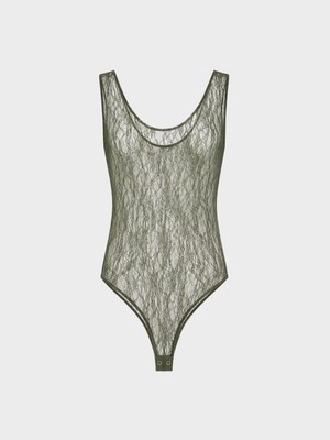 Rivus Dantel Bisiklet Yaka Alttan Çıtçıtlı Body - Haki