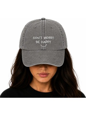 Weaved Co Nakışlı Yıkamalı Vintage Sapka ( Don't Worry Be Happy ) Endişelenme, Mutlu Ol Şapka