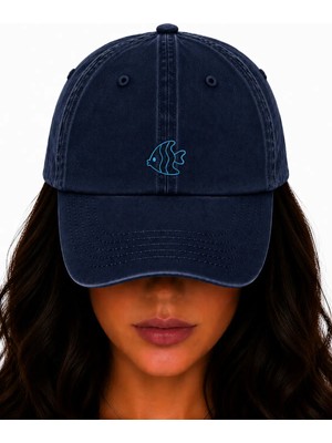 Weaved Co Mavi Balık Nakışlı Şapka, Vintage Yıkamalı Basball Şapkası ( Fishembroidered Hat )