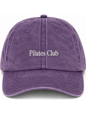 Weaved Co Pilates Club Beyaz Nakışlı Şapka, Pilates Kulübü Vintage Yıkamalı Basball Şapkası (Pilates Club Embroidered Hat )