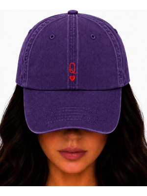 Weaved Co Kupa Kızı Kırmızı Nakışlı Şapka, Vintage Yıkamalı Basball Şapkası ( Queen Of Hearts Embroidered Hat )