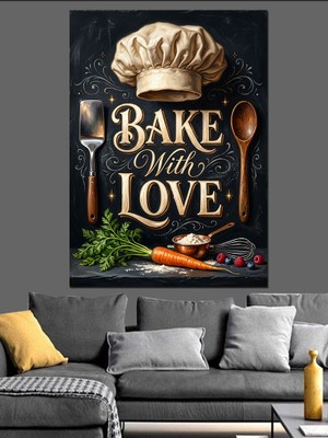 Tablomega Bake With Love Mutfak Dekoratif Kanvas - Mdf Ahşap Tablo